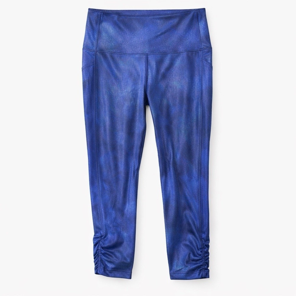 Zyia Active Luxe Leggings Womens Size 12 Blue Iridescent Shimmer‎ High Rise Crop